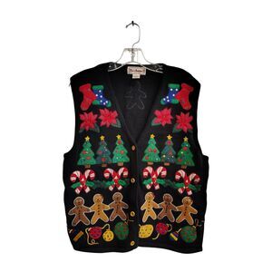 VTG Bechamel Petites PL Black Ramie Blend Ugly Christmas Vest